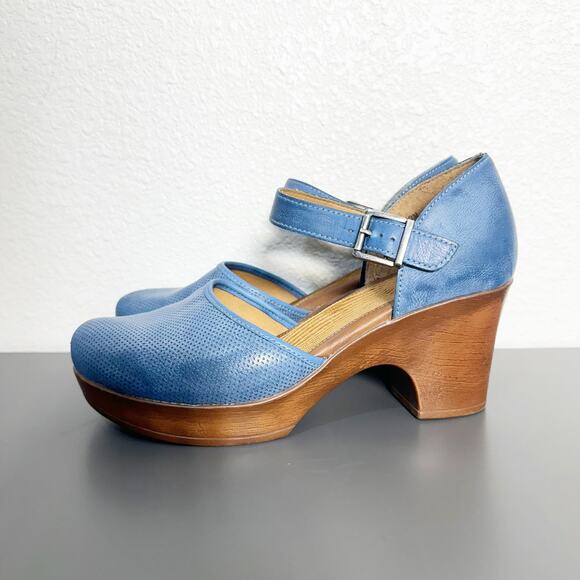 B.O.C. Gia Platform Heeled Mary Jane Clog Blue Perforated Faux Leather Size 10 - Picture 7 of 11